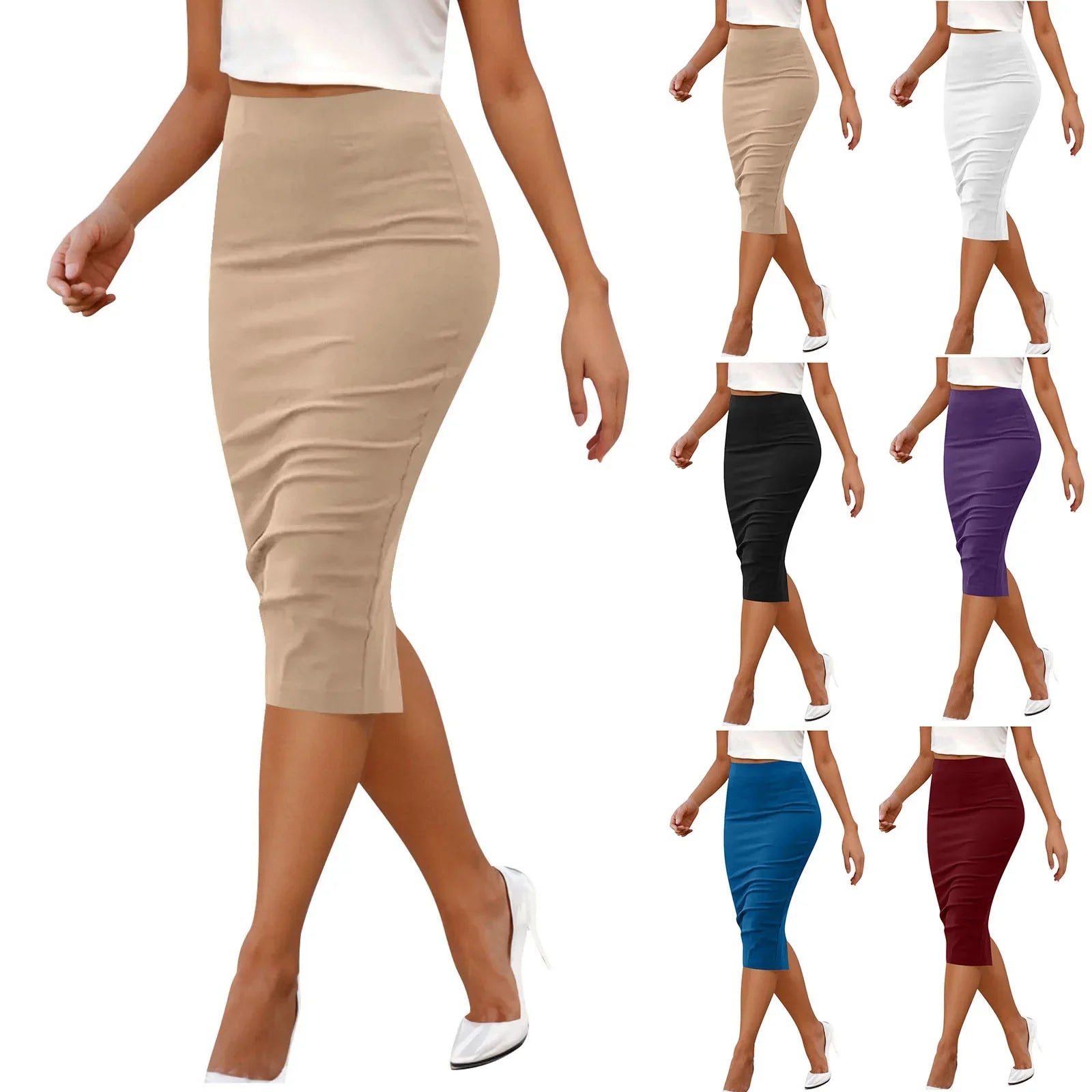 Eleganter Bleistiftrock mit Reißverschluss – Mid-Length Rock aus Polyester im Business & Casual Stil